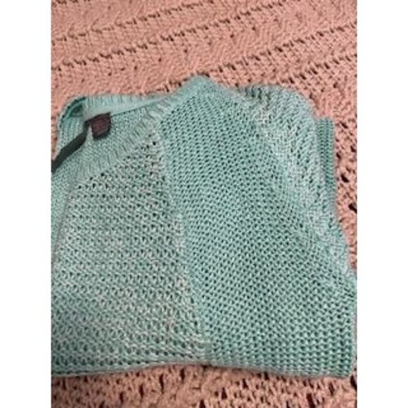 QUINN WOMEN'S SM Aqua Open-Knit Sweater With Asymmetrical Hem Long Sleeve Small - Picture 9 of 12